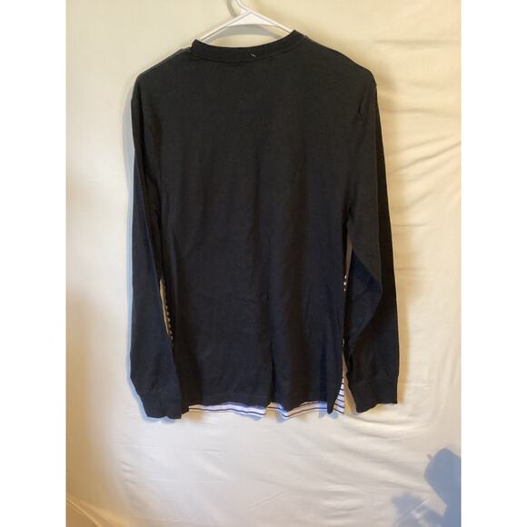 2686 Linea Uomo Mens Black & White Long Sleeve Shirt Size Medium Pattern Front - Picture 2 of 2